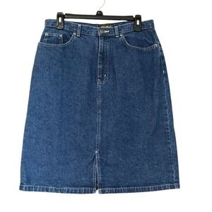 Womens Denim Skirt Eddie Bauer 90s Knee Length Modest Jean‎ 10 Cottage Classic
